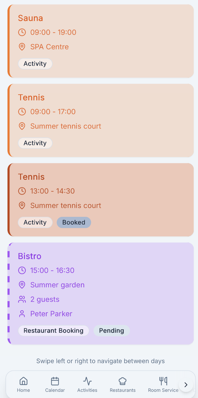 Bookings calendar