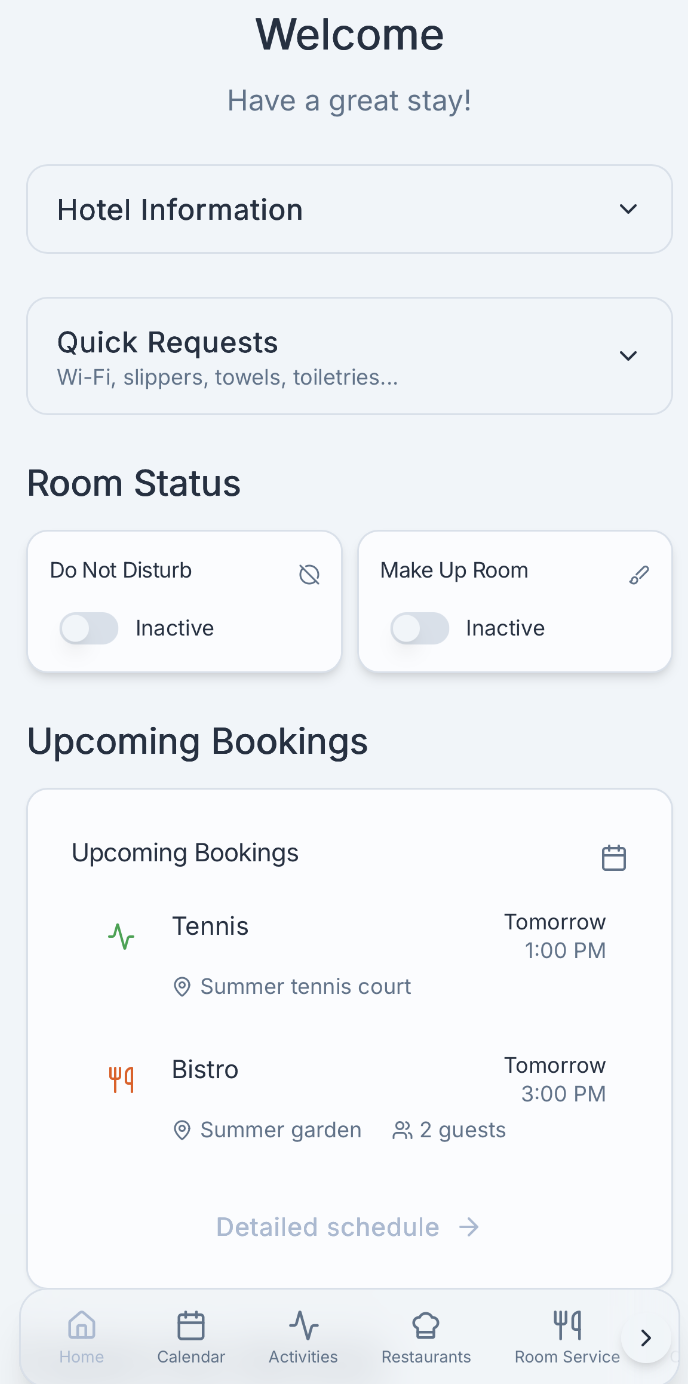 Guest home screen